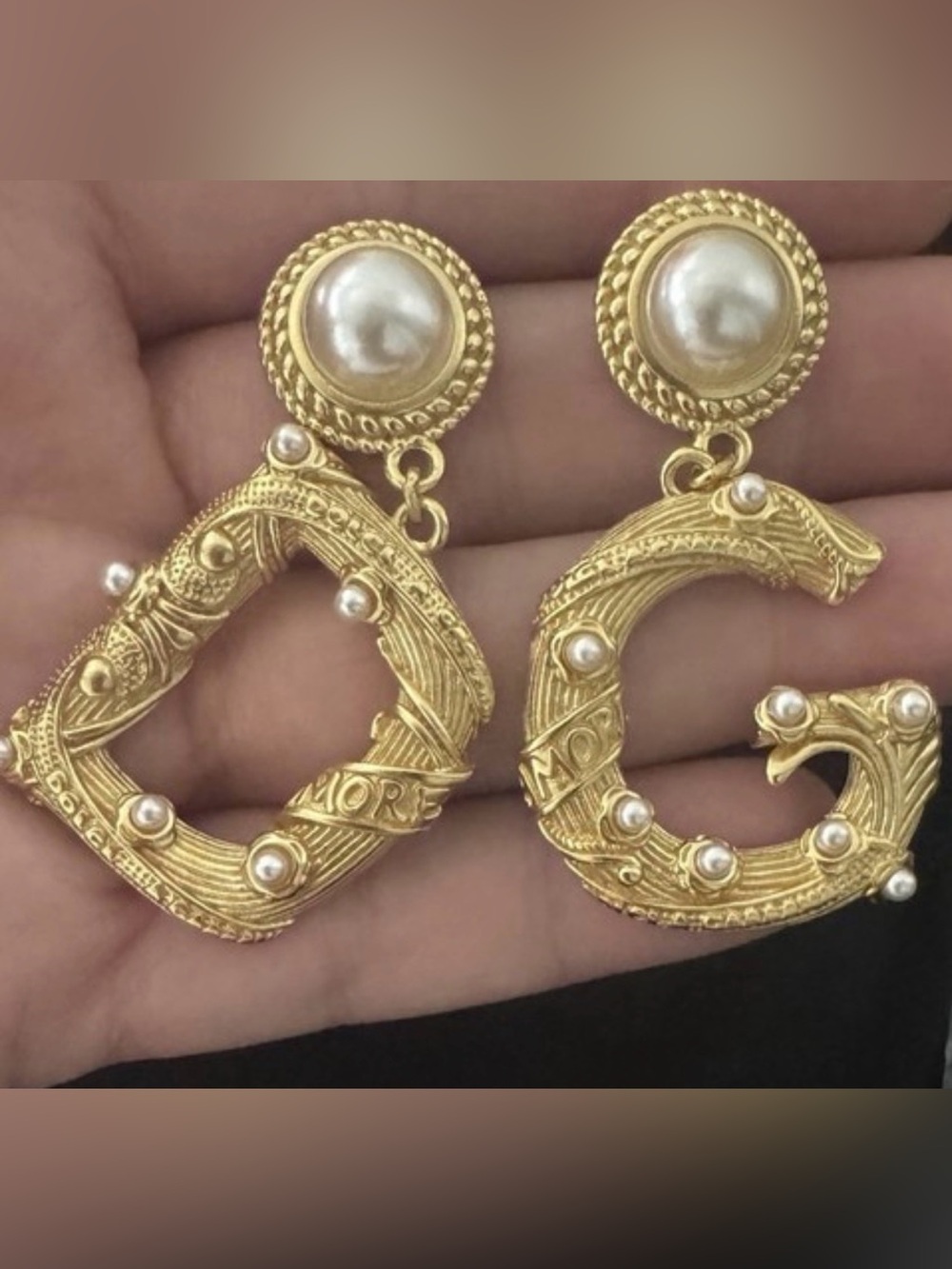 D&G Gold-Tone Letter D & G Drop Earrings with Pearls